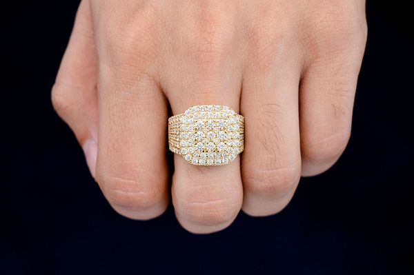 Cushion Shape Signet Diamond Ring 14k Solid Gold 3.35ctw