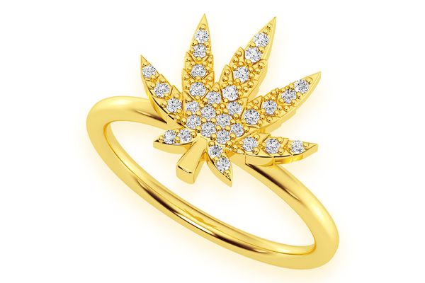 Cannabis Leaf Diamond Ring 14k Solid Gold 0.15ctw