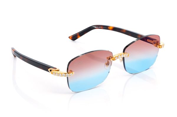 Cartier Glasses Iced Out Diamonds Rimless - Pink Blue Fade Lens - 3.00ctw