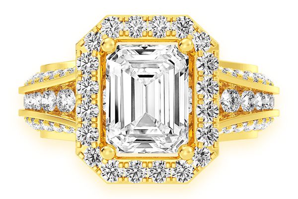 Monst - 2.00ct Emerald Cut Solitaire - Halo Fancy Shank - Diamond Engagement Ring - All Natural Vs Diamonds