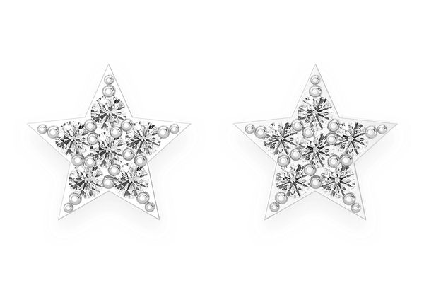 Five Point Star Diamond Earrings 14k Solid Gold 0.05ctw