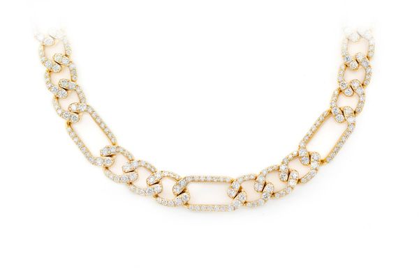 8MM Figaro Link Diamond Necklace 14k Solid Gold 17.00ctw