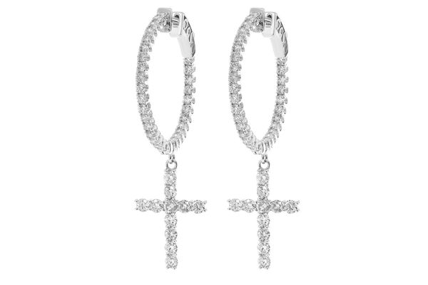 Large Dangling Cross Diamond Hoop Earrings 14k Solid Gold 2.70ctw 