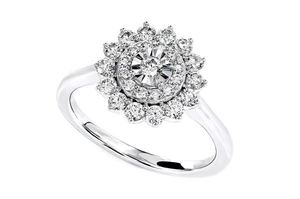 0.65ctw Double Halo Cluster Flower Diamond Engagement Ring 14k Solid Gold - All Natural 