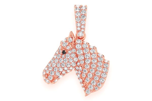 Horse Head Diamond Pendant 14k Solid Gold 0.60ctw