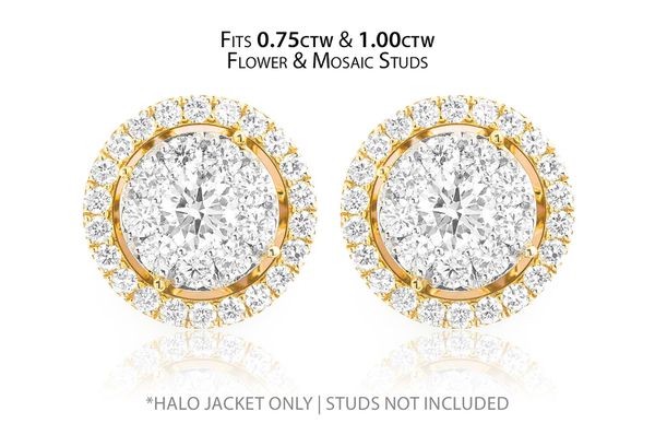 Flower & Mosaic Halo Diamond Earring Jacket 14k Solid Gold 0.50ctw