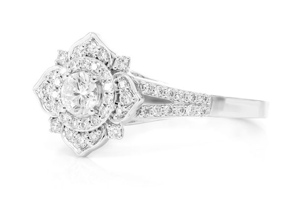 0.50ctw Deco Floral Diamond Engagement Ring- 14k Solid Gold - All Natural