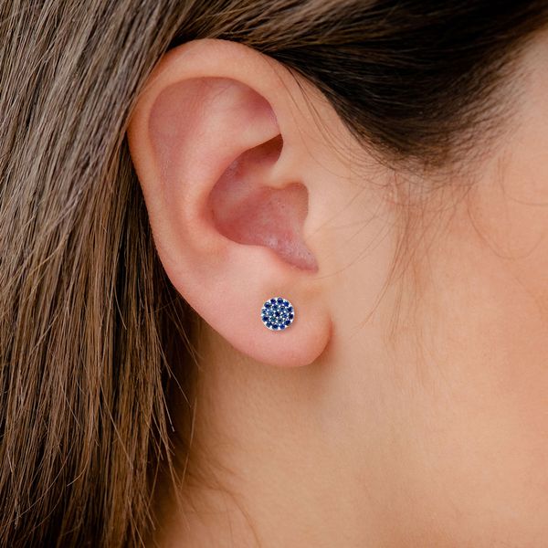 Round Sapphire Cluster Stud Earrings 14k Solid Gold 0.30ctw