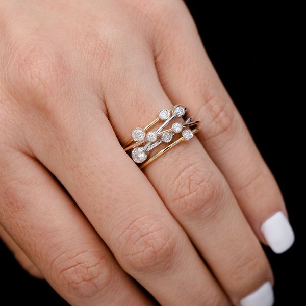 Scattered Cross Over Tri Tone Diamond Ring 14k Solid Gold 0.50ctw