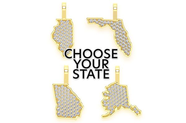 Choose Your State Diamond Pendant 14k Solid Gold 0.20ctw