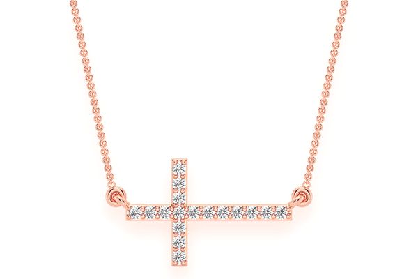 Sideways Cross Diamond Necklace Connected 14k Solid Gold 0.10ctw