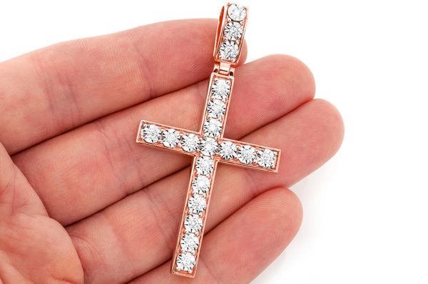 Miracle Set Cross Diamond Pendant 14k Solid Gold 0.75ctw