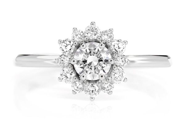 0.70ctw Halo Flower Bezel Diamond Engagement Ring 14k Solid Gold - All Natural