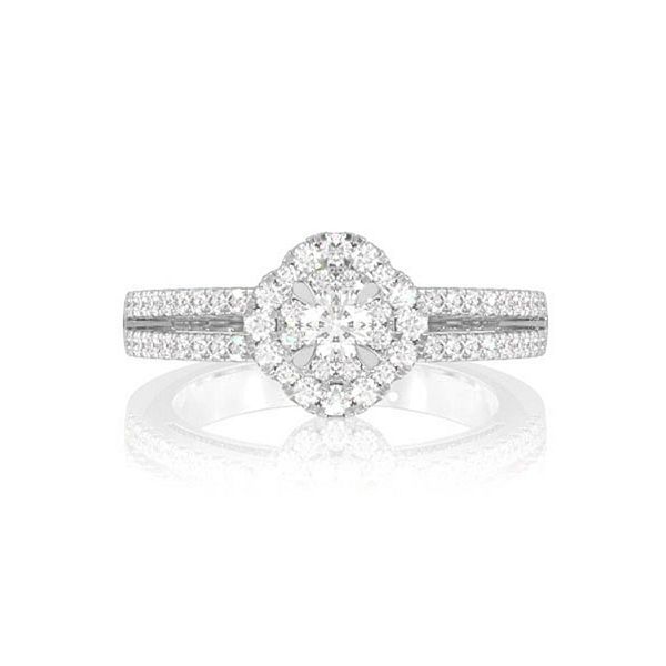 0.50ctw Double Halo Flower Split Shank - Diamond Engagement Ring - All Natural 