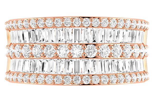 Round And Baguette Wide Diamond Band 14k Solid Gold (rn-412061)