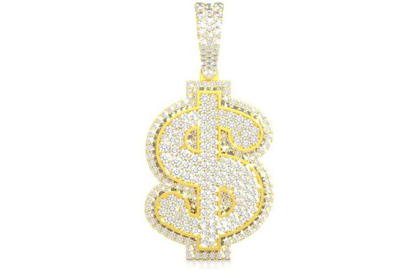 Us Dollar Sign Double Layer Pendant 14k Solid Gold 4.25ctw