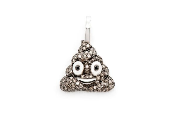 Poop Emoji Brown & Black Diamond Pendant - 14k Solid Gold 0.40ctw