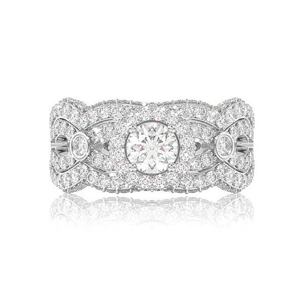 Round Halo Wide Twisted Shank Diamond Engagement Ring- All Natural - 1.85ctw