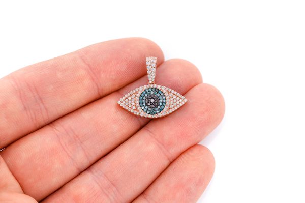 Evil Eye Diamond Pendant 14k Solid Gold 0.85ctw