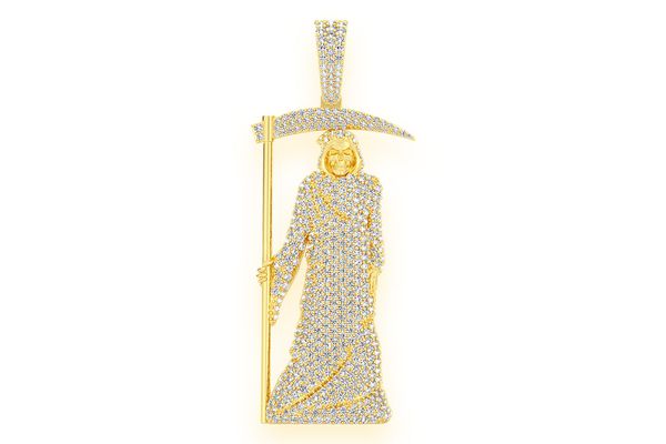 Grim Reaper Diamond Pendant 14k Solid Gold 4.50ctw