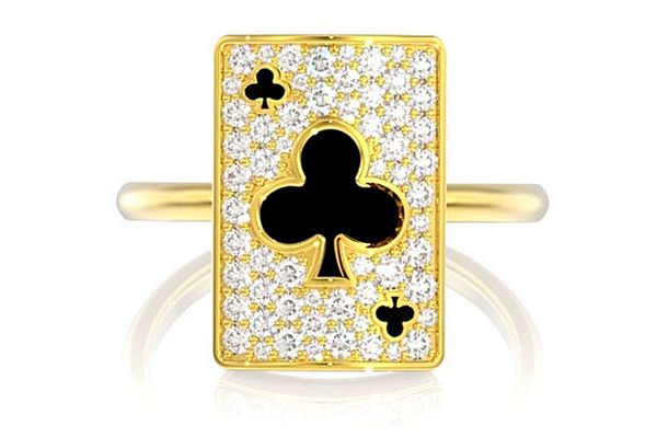 Club Playing Card Diamond Ring 14k Solid Gold 0.50ctw 