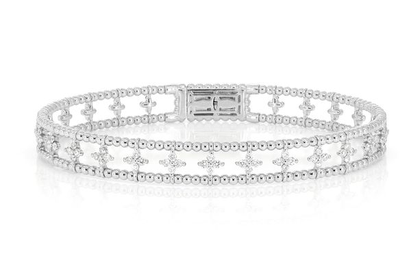 Open Four Petal Flex Bangle Bracelet 14k   .65ctw