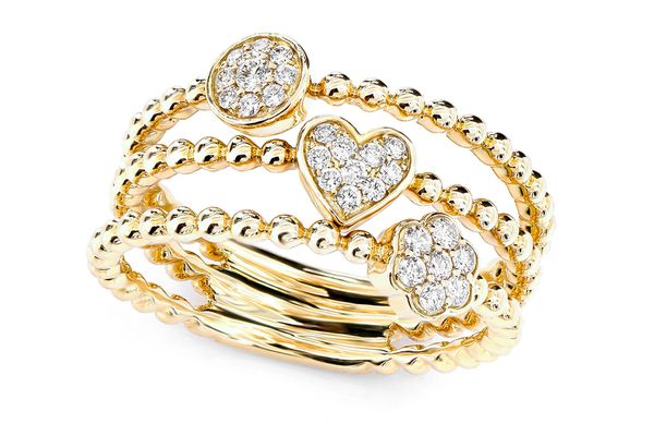 3 Row Beaded Diamond Ring 14k Solid Gold 0.20ctw