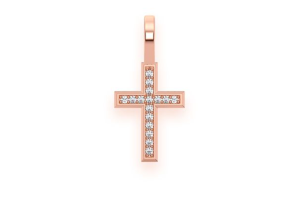 Angled Cross Diamond Pendant 14k Solid Gold .05ctw