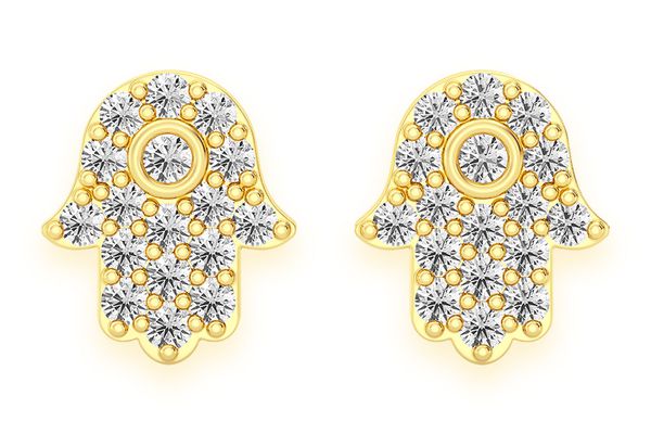 Hamsa Stud Diamond Earrings 14k Solid Gold 0.20ctw