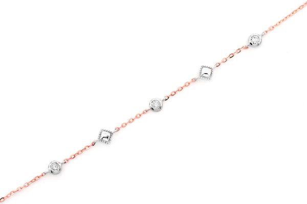 Square Bead & Bezel Diamond Bracelet 14k Solid Gold 0.05ctw