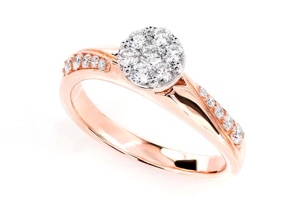 0.50ctw Round Cluster Tapered Split Shank Diamond Engagement Ring 14k Solid Gold - All Natural 