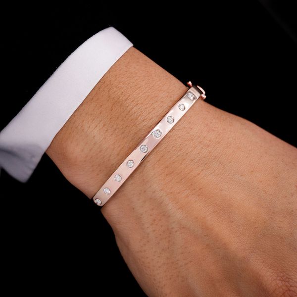 Gypsy Set Diamond Bangle Bracelet 0.35ctw 14k Solid Gold