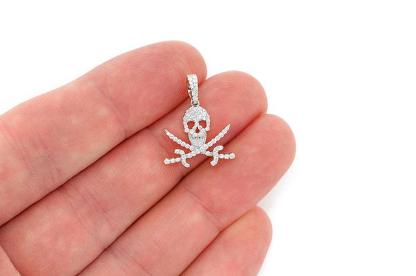 Pirate Skull Diamond Pendant 14k Solid Gold 0.35ctw