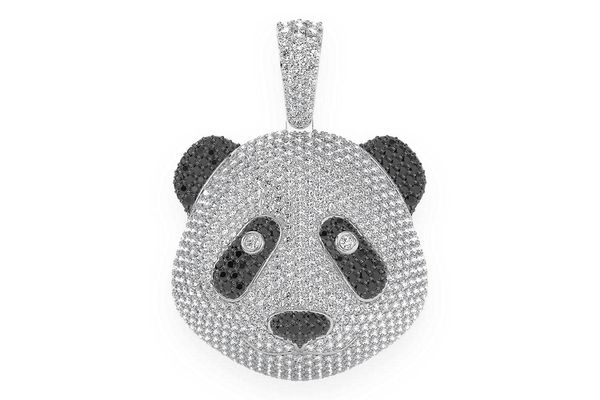 Panda Face White & Black Diamond Pendant 14k Solid Gold 5.50ctw