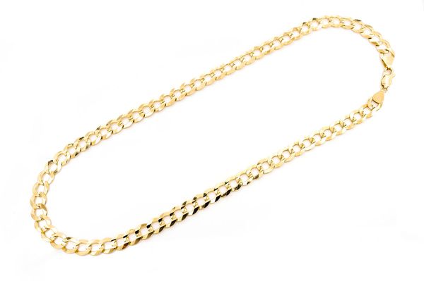 9.5MM Flat Curb Link 14k Solid Gold Chain