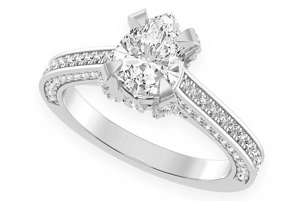 Chant - 1.00ct Pear Solitaire - Deluxe One Row Scallop - Diamond Engagement Ring - All Natural