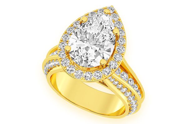 Monst - 3.00ct Pear Solitaire - Three Row Graduated Split Halo - Diamond Engagement Ring - All Natural