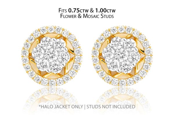 Flower & Mosaic Halo Diamond Earring Jacket 14k Solid Gold 0.50ctw