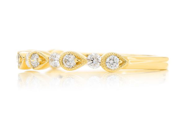 Round & Pear Bezel Stackable Diamond Band 14k Solid Gold 0.35ctw