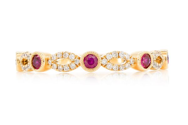 Ruby & Diamond Stackable Band 14k Solid Gold 0.10ctw