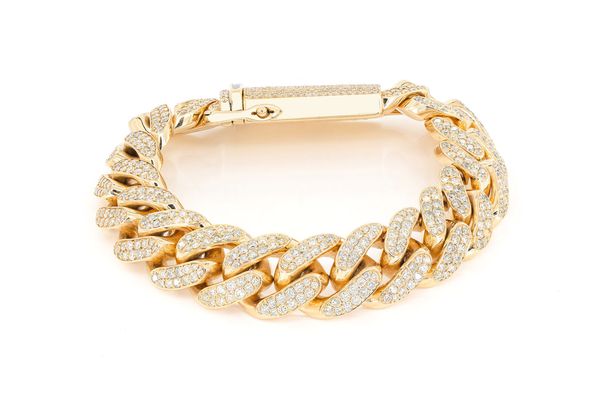 Natural Diamond 14k Yellow Gold Puff Gucci Miami Cuban Bracelet at  Wholesale Price