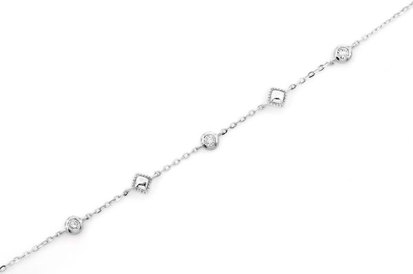 Square Bead & Bezel Diamond Bracelet 14k Solid Gold 0.05ctw