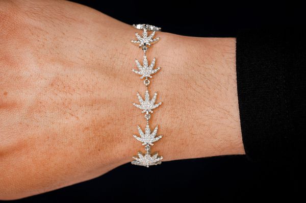 Icebox - Cannabis Leaf Eternity Diamond Bracelet 14k Solid Gold 1.75ctw