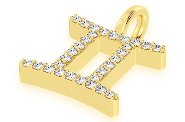 Gemini Zodiac Sign Diamond Ring in Solid 14K Yellow Gold 7