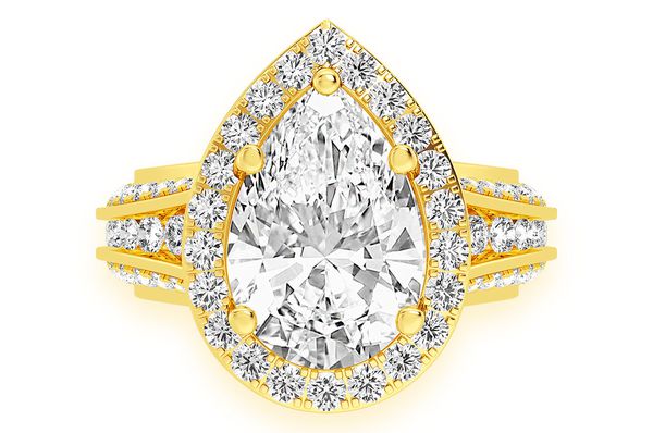 Monst - 3.00ct Pear Solitaire - Three Row Graduated Split Halo - Diamond Engagement Ring - All Natural