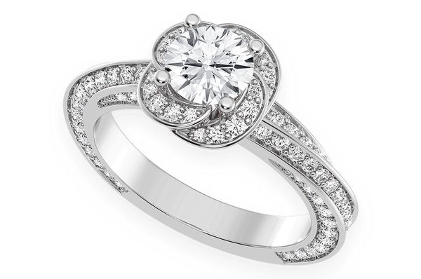 .75ct Round Solitaire - Floral Twist Halo - Diamond Engagement Ring - All Natural Diamonds