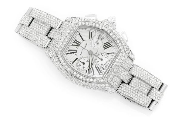 Icebox - Cartier Chronograph 41MM Steel - Fully Iced Out 24.50ctw