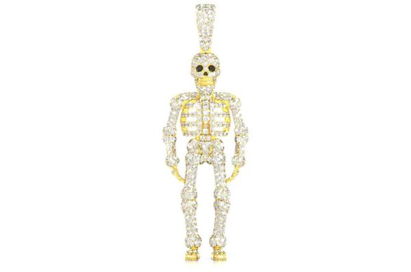 Human Skeleton Diamond Pendant 14k Solid Gold 2.75ctw