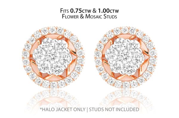 Flower & Mosaic Halo Diamond Earring Jacket 14k Solid Gold 0.50ctw