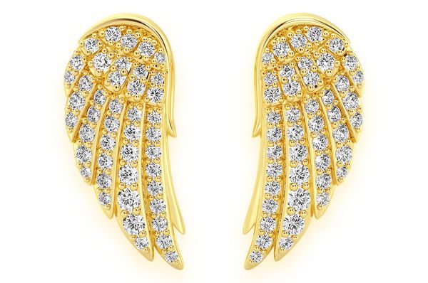 14K Gold Angel Wings Diamond Stud Earrings 14K White Gold